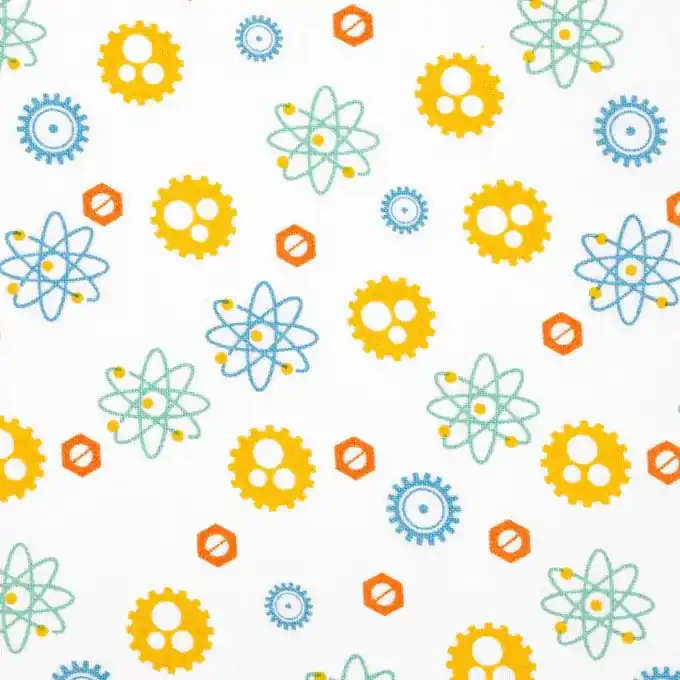 Baumwollstoff Mechanismus blau, grün und gelb Nur Heute