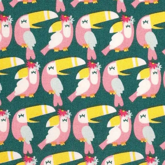 Sonderangebot Grüner Baumwollstoff mit rosa Tukanen