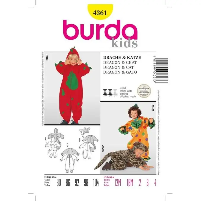 Begrenztes Angebot Schnittmuster Drache & Katze Burda n°4361