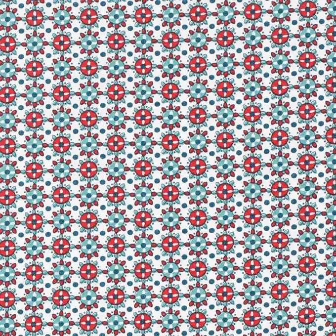 Bio-Baumwollstoff Geometrisch Rot-Blau 150cm Breit Sonderaktion