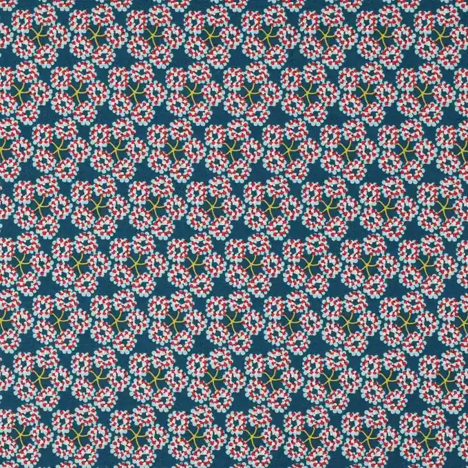 Begrenztes Angebot Bio Baumwollstoff Frühlingsblüten dunkelblau