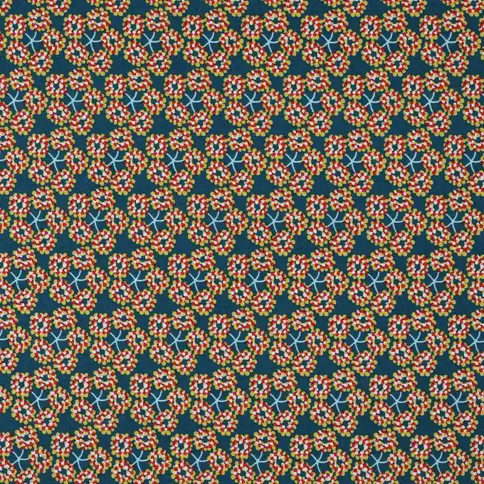 Kostenfreie Lieferung Bio-Baumwollstoff Dunkelblau Gelbe Blumen 150 cm Breite