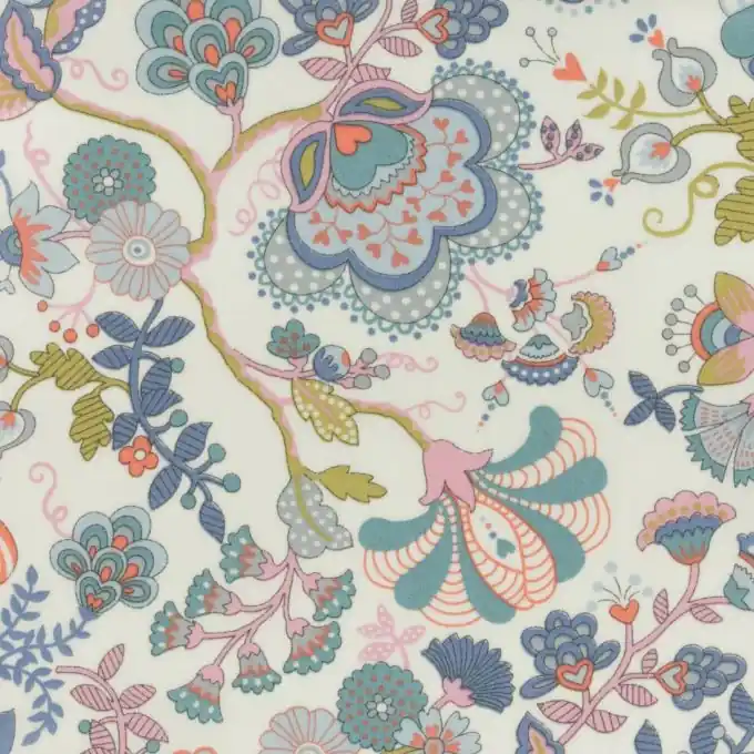 Beliebt Baumwollstoff Liberty Mabelle Blau/Pastelrosa