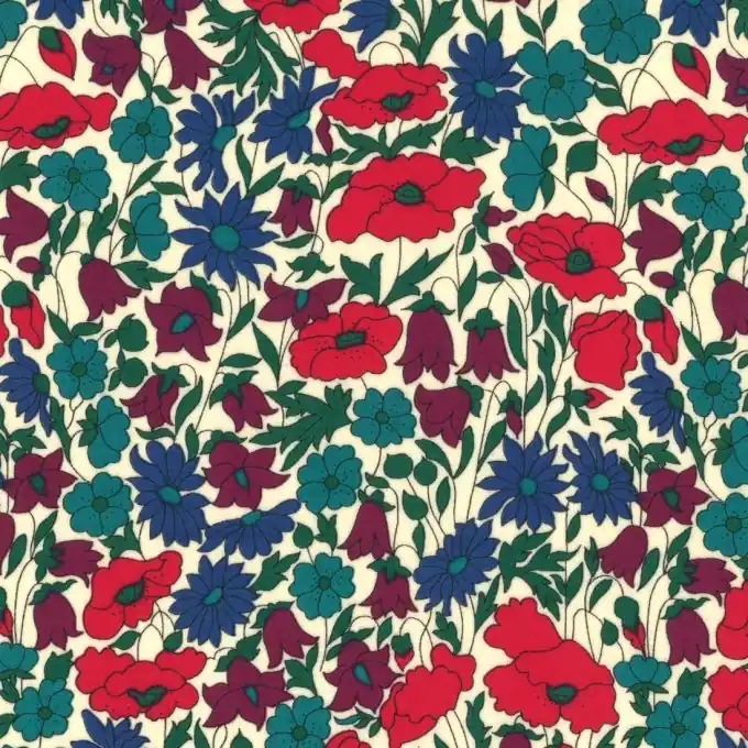 Markenware Baumwollstoff Liberty Poppy Daisy Rot/ Blau