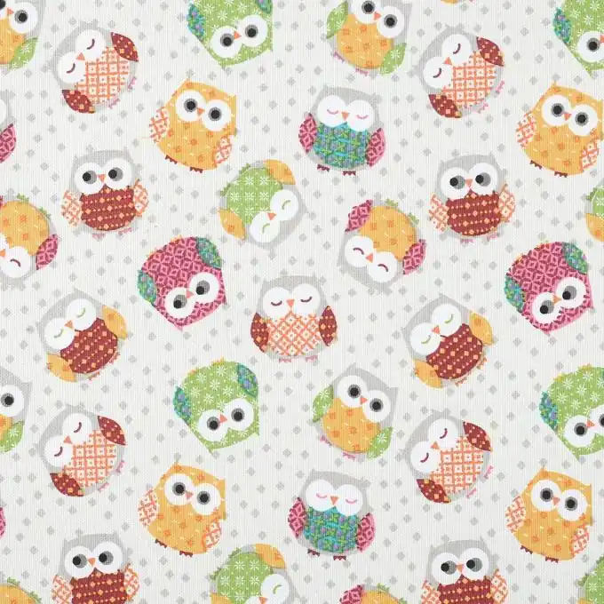 Schwerer Baumwollstoff Eulen Bunt Preisreduziert