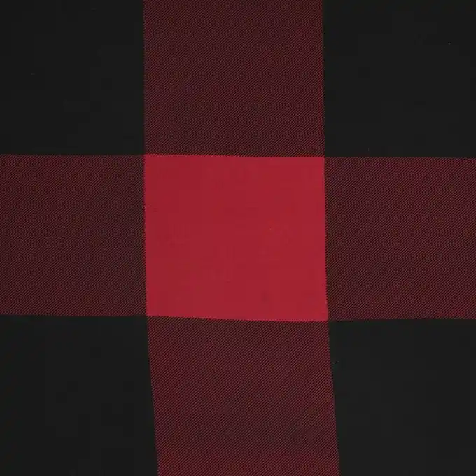 Viskose-Stoff mit großen bordeauxfarbenen Karos. Kostenfreie Lieferung