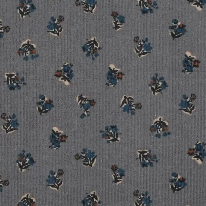 Bestseller Samt Köperstoff Blumen grau