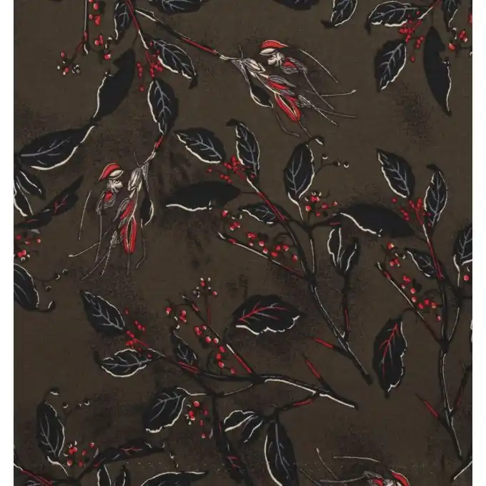 Neu Khakifarbener Crêpe-Stoff mit Zweigen