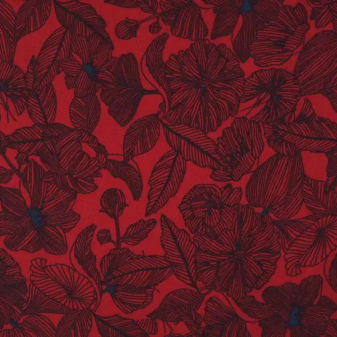 Roter Crêpe-Stoff mit Blumenmuster 145 cm Breite Gratis Versand