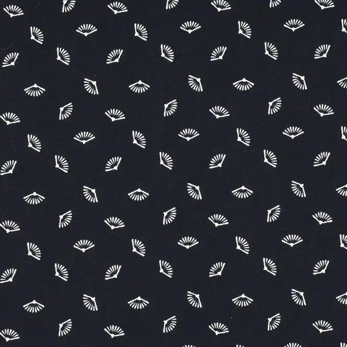 Marineblauer Popeline-Stoff mit Fächermotiven Kostenfreie Lieferung