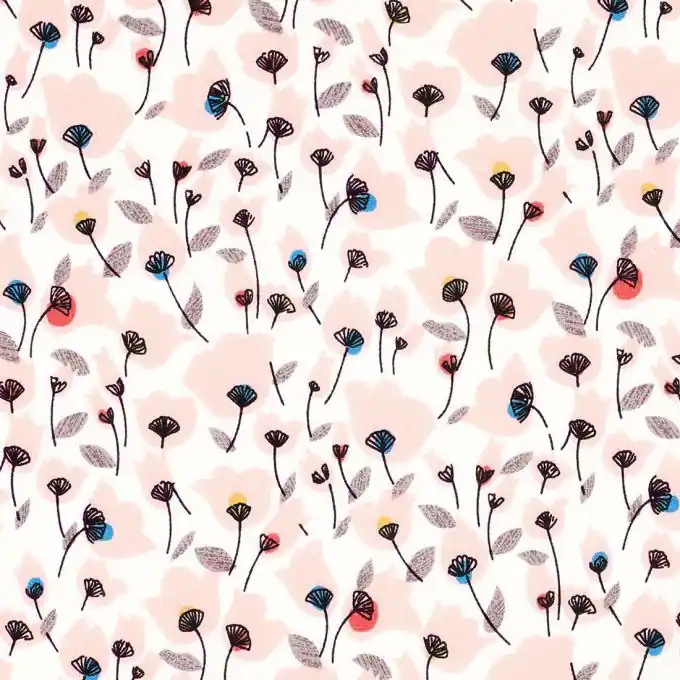 Top-Seller Popeline-Stoff Ecru mit rosa Tulpen, 145 cm Breite