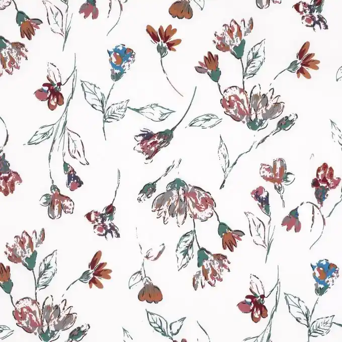 Limited Edition Weißer Popeline-Stoff mit Blumenmuster