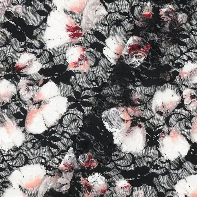 Großhandel Spitzenstoff Blumen weiss