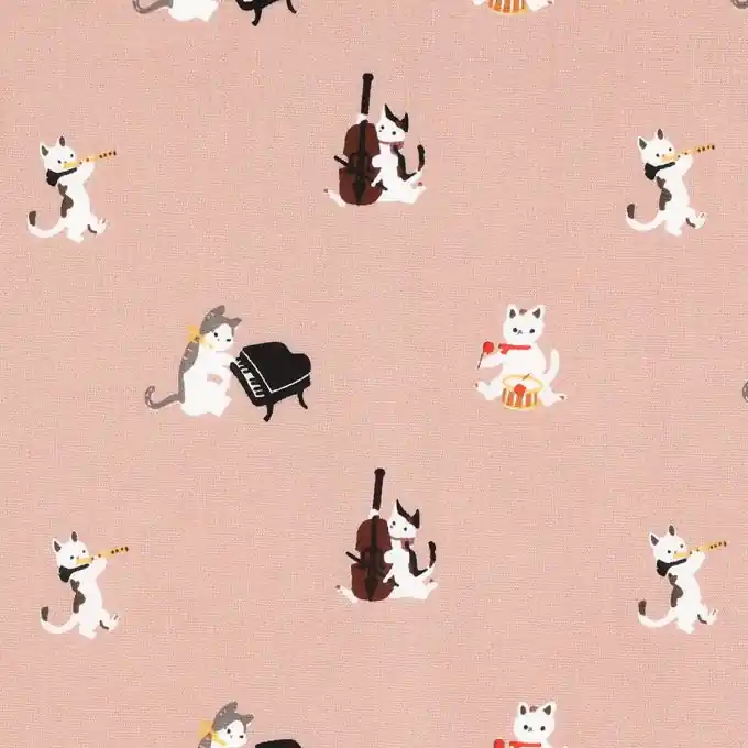 Versand Am Gleichen Tag Baumwoll-Popeline, bedruckt mit musizierenden Katzen auf dunkelrosa Grund