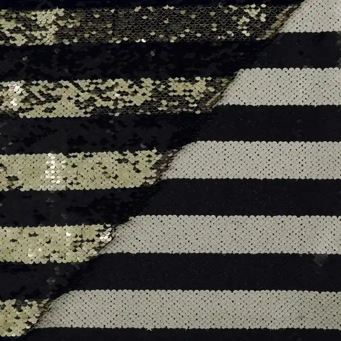 Jetzt Kaufen Paillettenstoff doppelseitig Gold/Schwarz/Ecru
