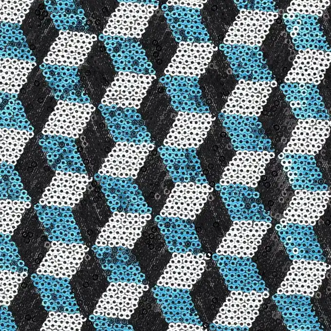 Gratis Versand Stoff mit blauen, schwarzen und weißen Pailletten