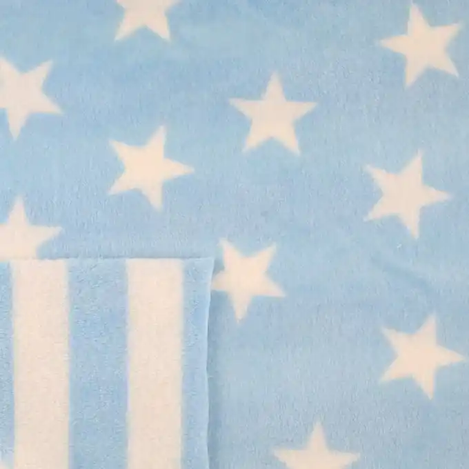 Bestpreis Fleecestoff doppelseitig Streifen Sterne blau