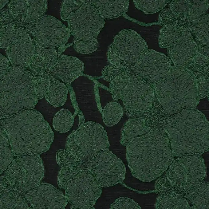 Jacquardstoff Blumen schwarz grün Top-Preis