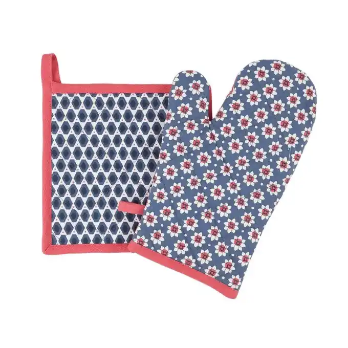 Geld-Zurück-Garantie Handschuh- und Topflappen-Set karos blau