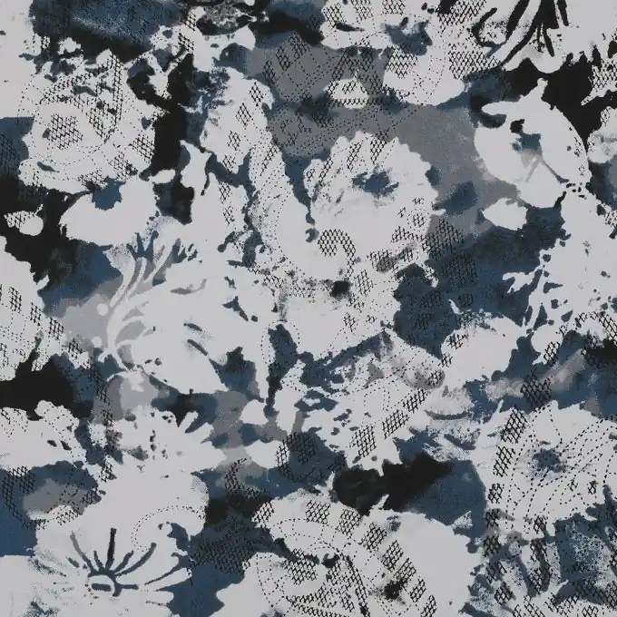 Jetzt Bestellen Popeline, bedruckt mit Blumenmuster im Camouflage-Stil.