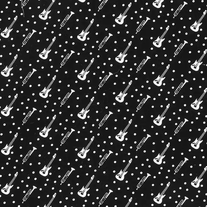 Schwarzer Popeline-Stoff mit Gitarren Sonderangebot