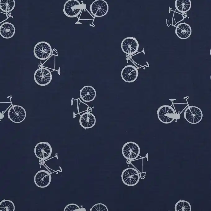 Günstig Blaue Baumwoll-Popeline mit Fahrradaufdruck