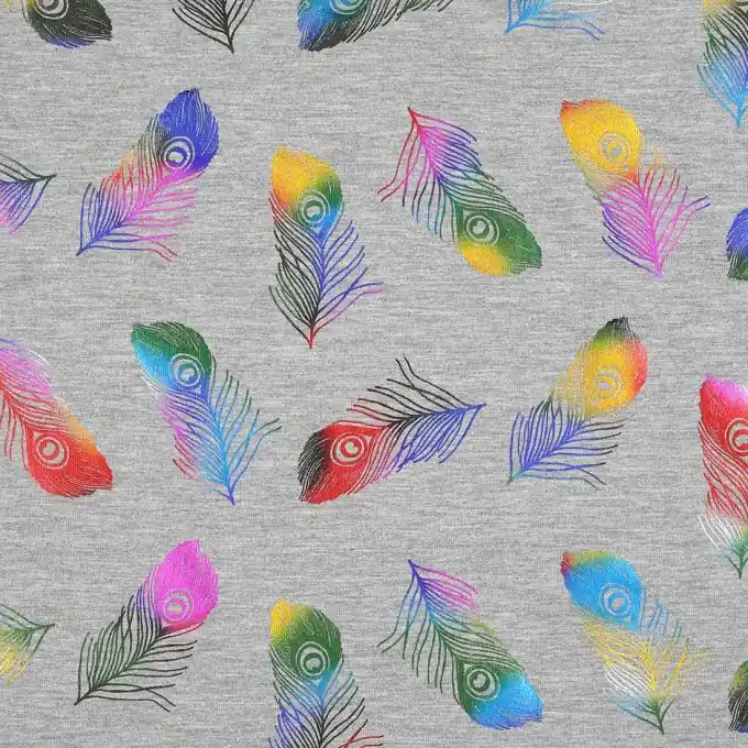 Ausverkauf Jersey-Stoff Feder bunt