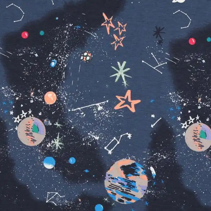 Planeten und Sterne Jersey, 151cm Breite, Blau Angebot