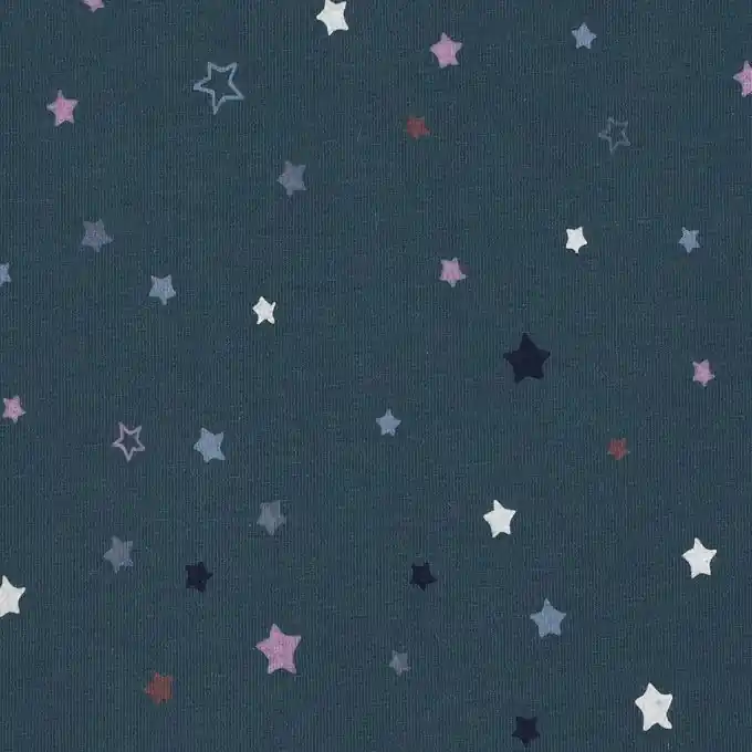 Ab Werk Blauer Jersey-Stoff mit buntenen Sternen