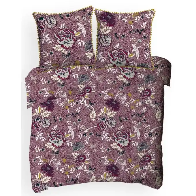 Bettwäscheset Blumen Bordeauxrot 240 x 220 cm Preis Gesenkt