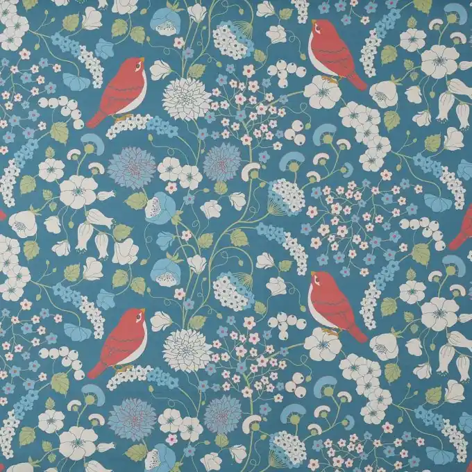 Dicker Baumwollstoff, blaue Vögel Wochenendangebot