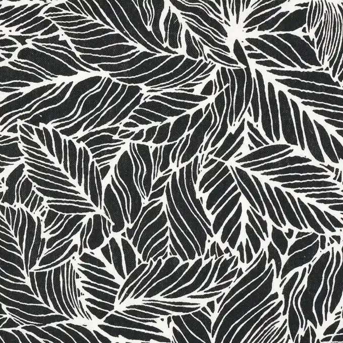 Weicher beschichteter Baumwollstoff mit schwarzen Blättern Sofort Bestellen