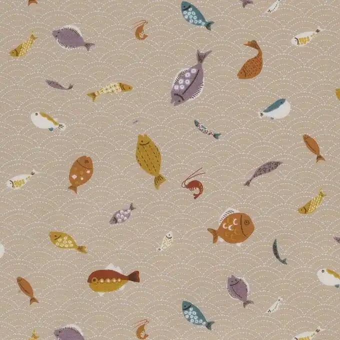 Schneller Versand Stoff Popeline Fische beige