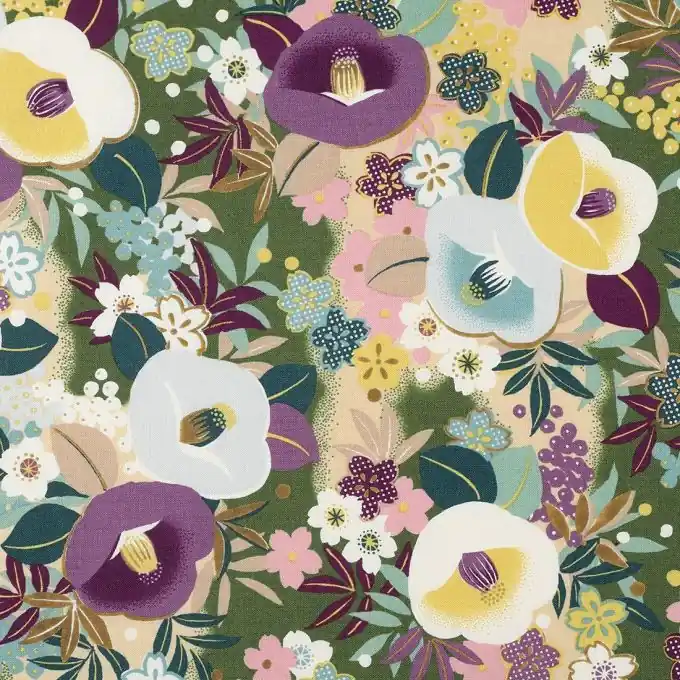 Exklusiv Popeline große Blumen violet grün