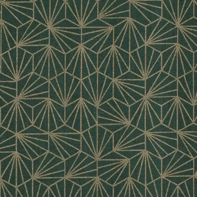 Preisreduziert Grüner und goldener Origami-Baumwollstoff