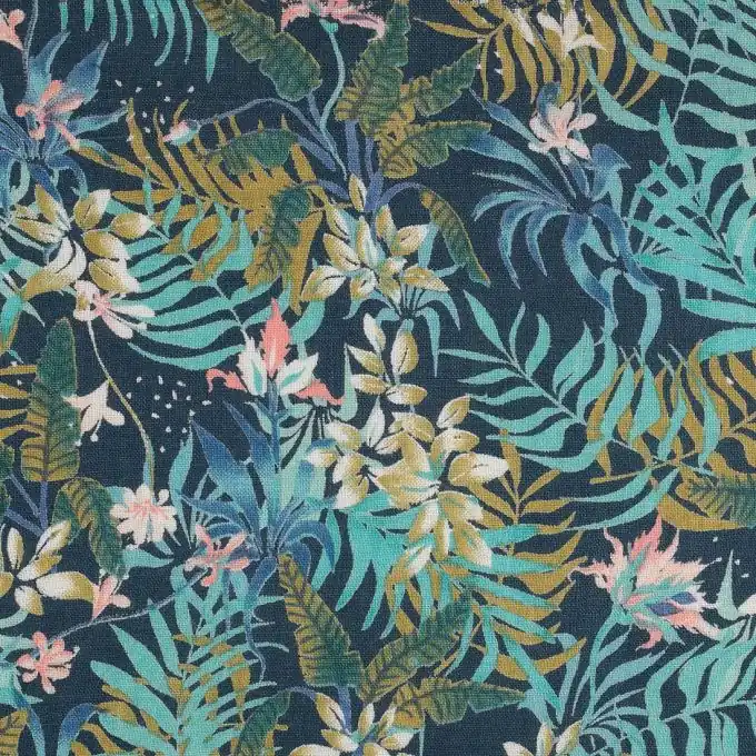 Ausverkauf Leinenstoff Grüne Palmblätter