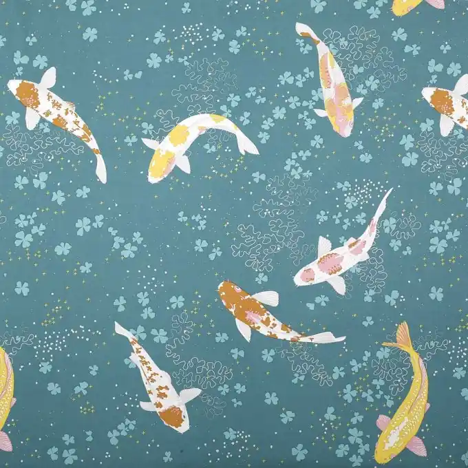 Blauer Köperstoff Koï Jetzt Kaufen