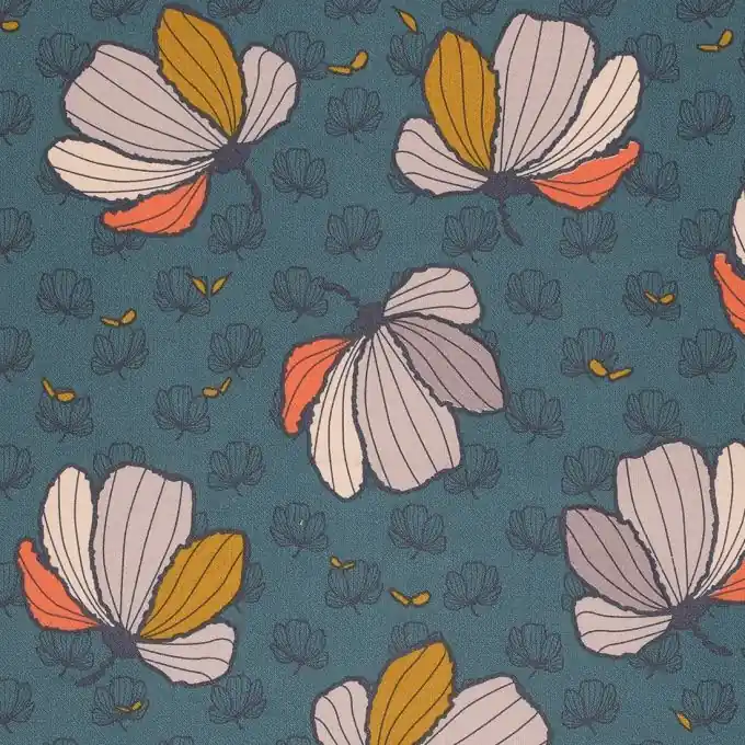 Kostenfreie Lieferung Blaues Köpergewebe mit großen Blumen