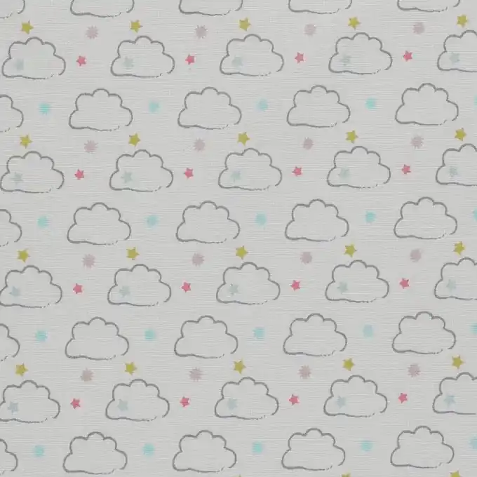 Baumwollstoff in naturweiß mit bunten Wolken Highlight