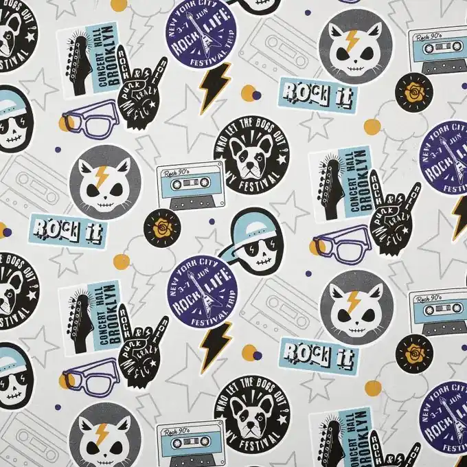 Dicker Baumwollstoff mit rockigem Muster in Beige und Blau Zertifiziert