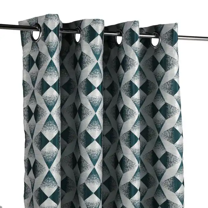 Schneller Versand Vorhang Jacquard Geomuster entenblau