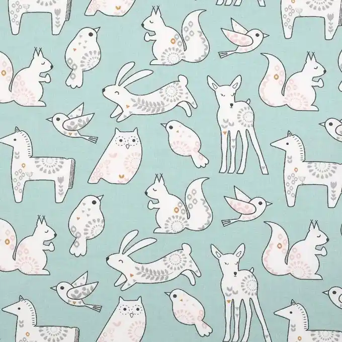 Preiswert Blauer Baumwollstoff mit Tierprint