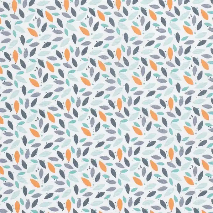 Baumwollstoff weiß mit bunten Blättern Heute Kaufen