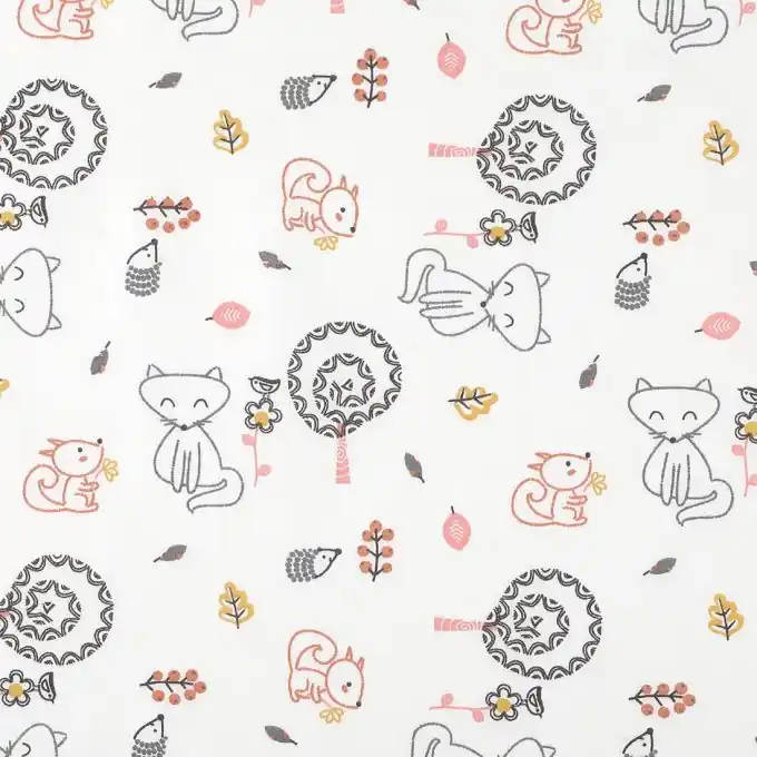 Baumwollstoff mit Füchsen und bunten Eichhörnchen Top-Seller