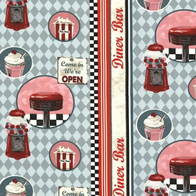 Handgefertigt Baumwollstoff Happy Days rosa blau