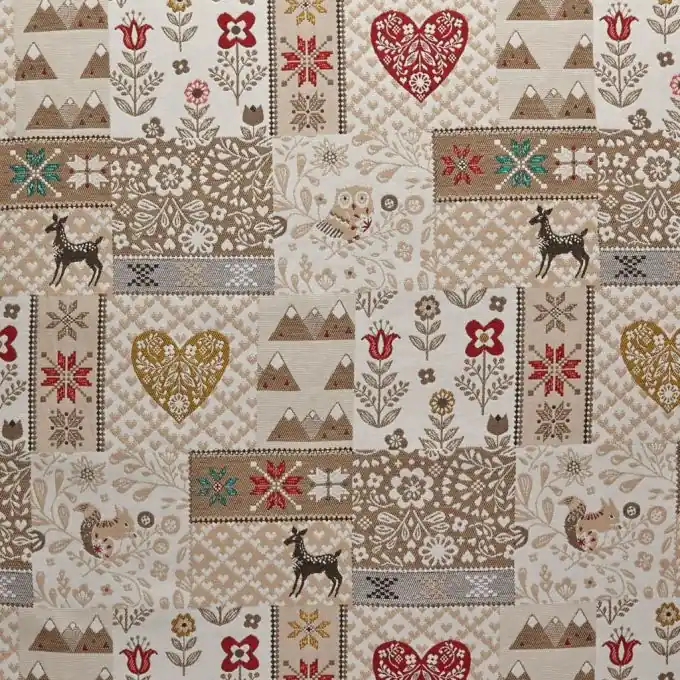 Im Trend Jacquard Folk Patch Stoff, 140cm Breite