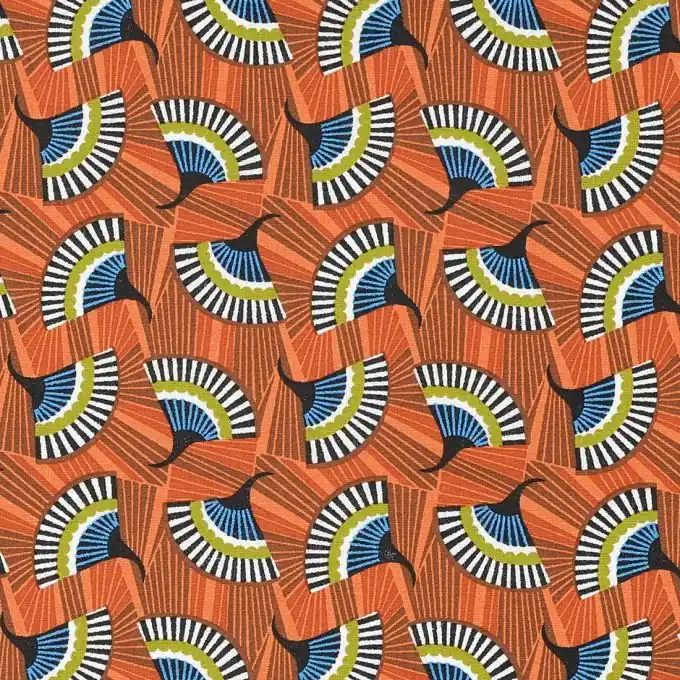 Baumwollstoff Fächermotiv Orange Geld-Zurück-Garantie