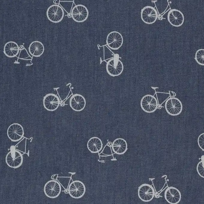 Knallerangebot Blauer Denim-Stoff mit Radfahrern