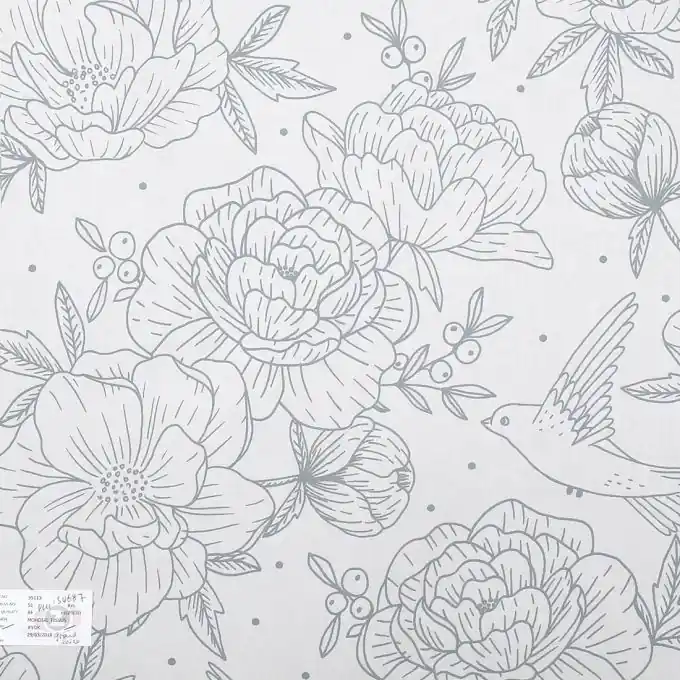 Weißer Leinwandstoff mit grauen Blüten Direktkauf