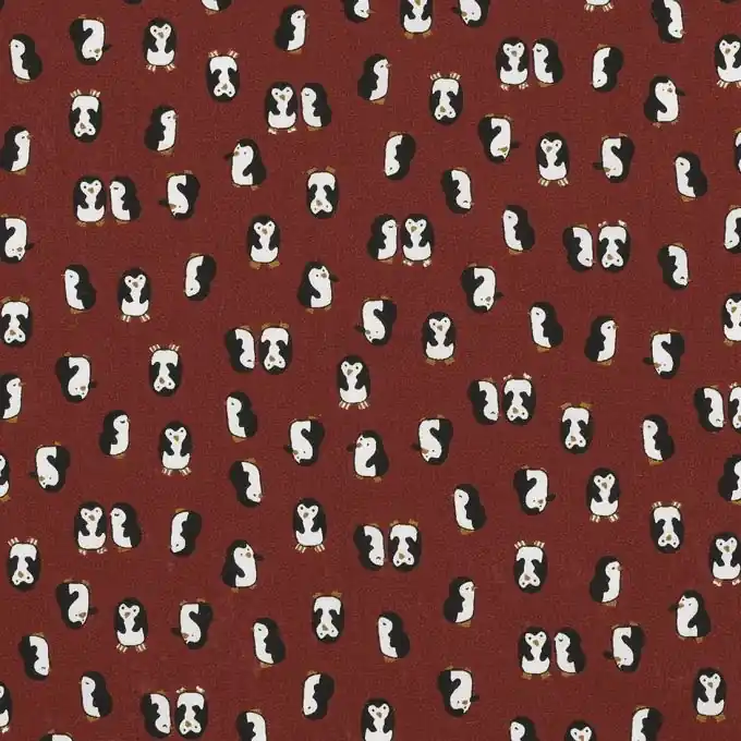 Schnäppchen Bio-Baumwollstoff Pinguin Bordeauxrot 150cm Breite